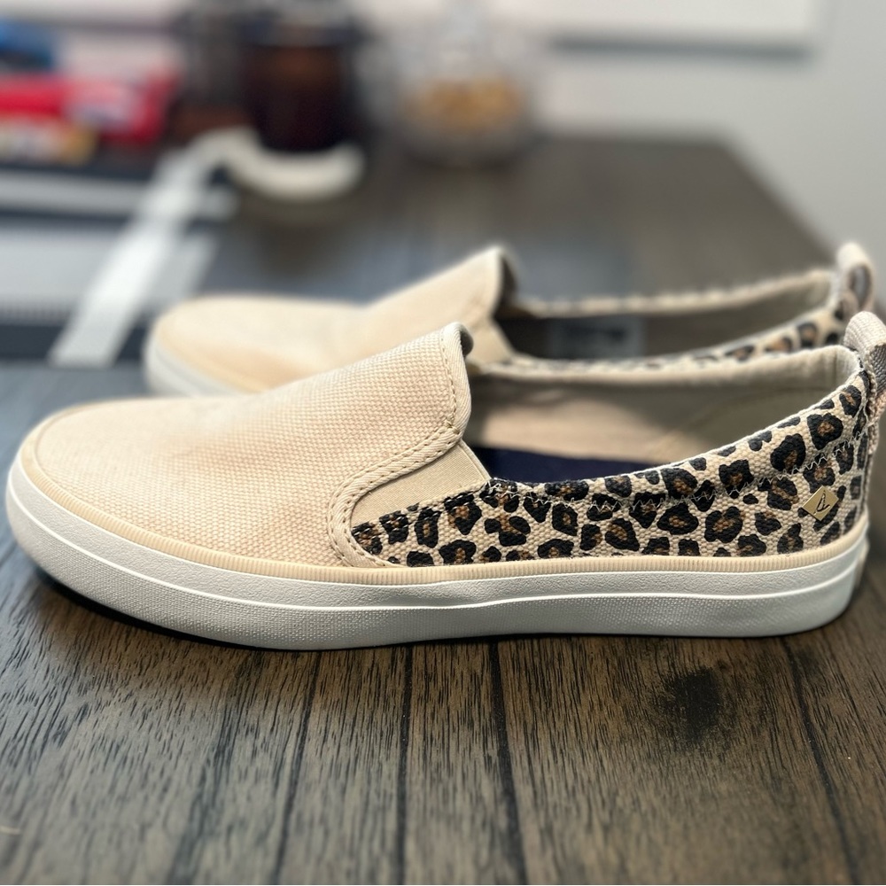 Cream and leopard canvas sperrys